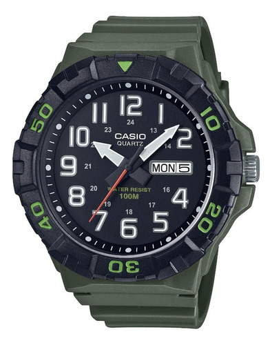Reloj Casio Mrw210h-3av Original Para Hombre Time Square Color De La Correa Verde Color Del Bisel Negro Color Del Fondo Negro