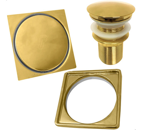 Ralo Dourado Completo 10x10 Valvula Click 1 1/4 Kit Banheiro