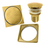 Ralo Dourado Completo 10x10 Valvula Click 1 1/4 Kit Banheiro