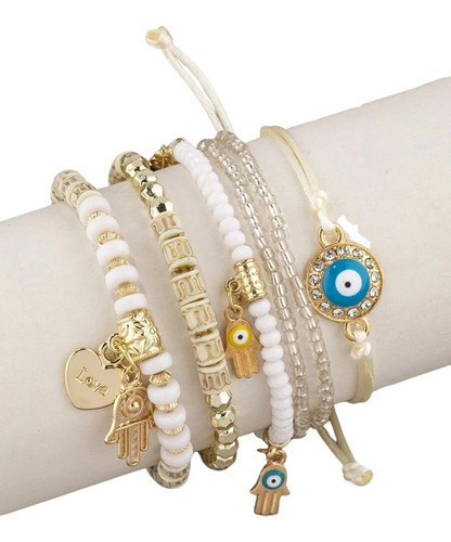 Pulsera Brazalete Elegante Dije Ojo Turco Set 6 Pieza Pnl