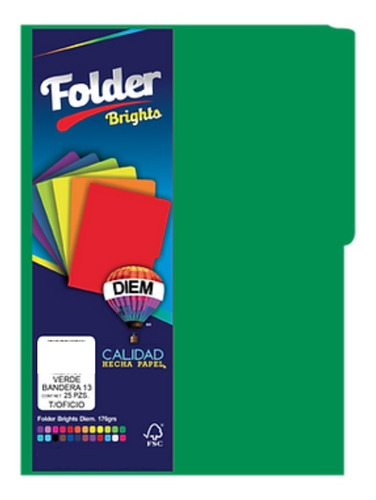Folder De Tamaño Oficio Colores Brillantes 25 Pzas