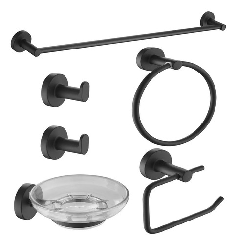 Set De Accesorios Kit Para Baño Negro 6 Piezas Piazza 73229 