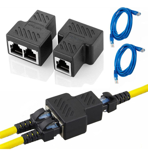 Adaptador Duplicador Rj45 Fêmea + Cabo De Rede 5 Metros 2 Un