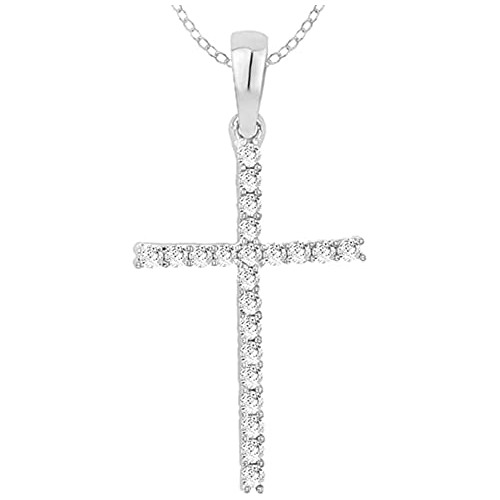 Collar Cruz Diamante Natural Oro Blanco 10k
