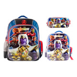 Kit Mochila + Lonchera + Lapicera Avengers Thanos Gemas 