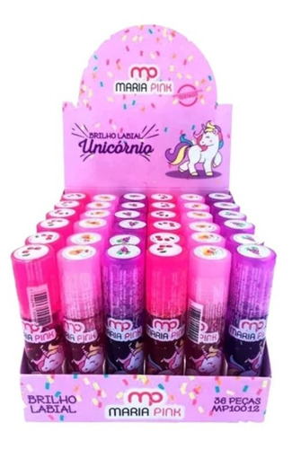 36 Brilho Labial Infantil Maria Pink Unicórnio Revenda