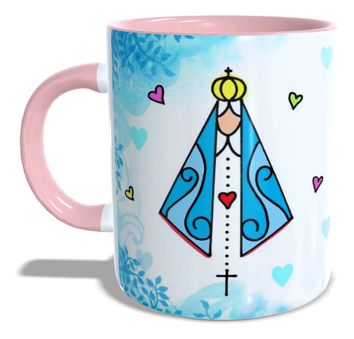 Caneca Xicara Rosa Nossa Senhora Aparecida Rogai Por Nos