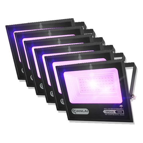 Reflector Led Ultravioleta Luz Negra Fiesta Exterior 6 Pack