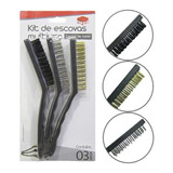 Kit 3 Escovas Aço Latão Nylon Limpeza Grelha Churrasqueira