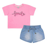 Conjunto Infantil Feminino Smile Shots Jeans - Tmx - Rosa