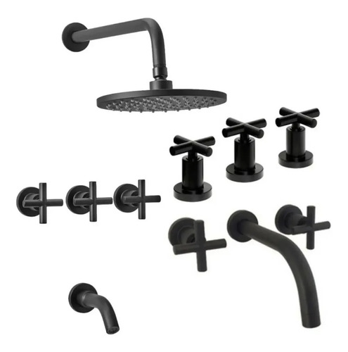 Combo Grifería Peirano Black Velvet Lav Pared + Bidet + Duch