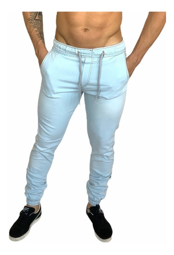 Calça Jeans Rasgada Destroye Masculina Jogger C/ Punho Lycra