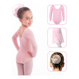 Collant Manga Longa Ballet Infantil + Saia Cós + Redinha