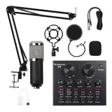 Kit Profissional Microfone Bm-800 Prata Studio Condenser+v8