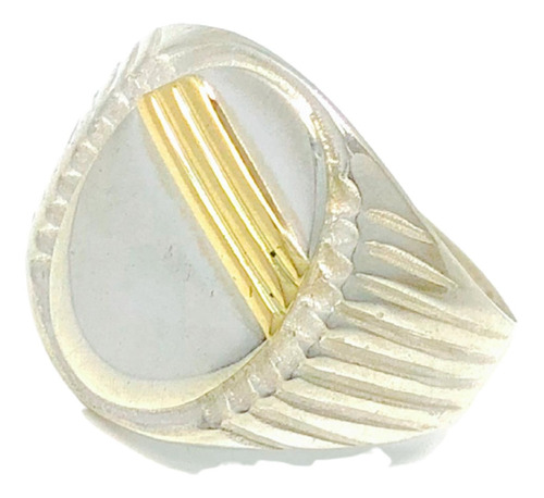 Anillo Sello Ovalado Grande Para Hombre Plata Y Oro Ao 323-1