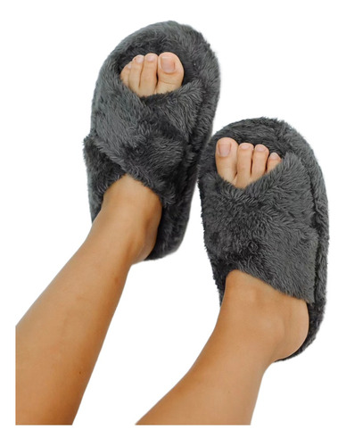 Pantufla Chinela Peluche Super Soft Suave Cruzada 20862a