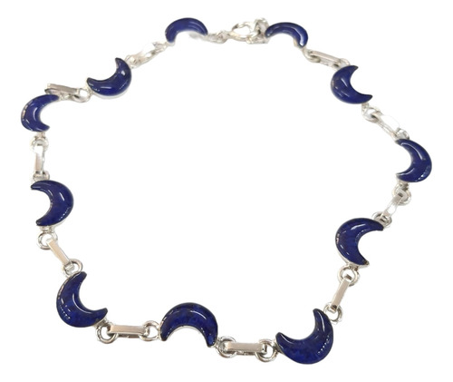 Pulsera Lapislázuli Molido Modelo Luna Plata 950 