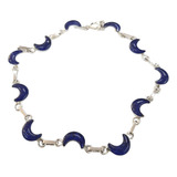 Pulsera Lapislázuli Molido Modelo Luna Plata 950 