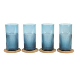 Juego De 8 Vasos De Vidrio Azul Lapis De 18 Oz Con Posavasos