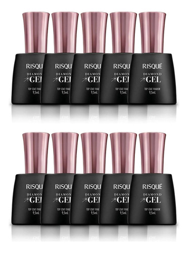 Kit Com 10 Risque Diamond Gel Top Coat Fixador 9,5ml Brilho