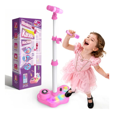 Karaoke Niñas Infantil, Incluye 2 Micrófonos Inalámbricos De Juguete Portátil Recargable, Bocina Bluetooth, Regalo Para... Rosa