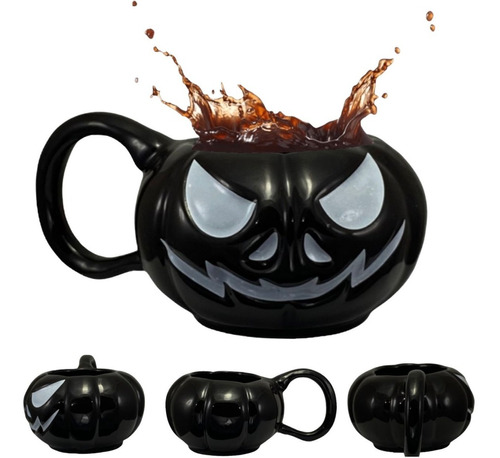 Caneca Xícara Abóbora Halloween Geek 3d De Porcelana 300ml