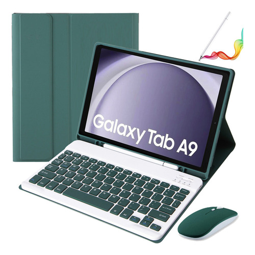 Funda C/teclado+mouse+lápiz Para Galaxy Tab A9 8.7'' Verde