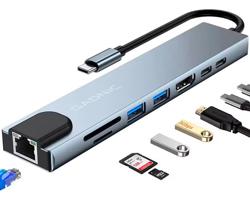 Apadtador Hub Usb C Pc Mac 8 En 1 Multifuncion Hdmi Usb 3.0