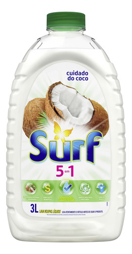 Sabão Líquido 5 Em 1 Cuidado Do Coco 3 Litros Surf