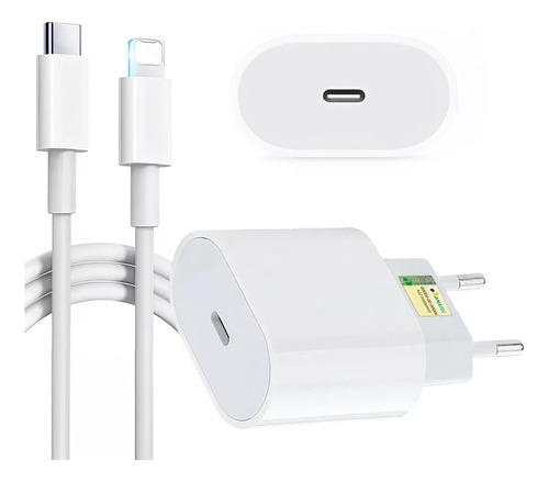 Cabo + Fonte Compatível iPhone SE X Xr 11 12 13pro 14 Usb-c