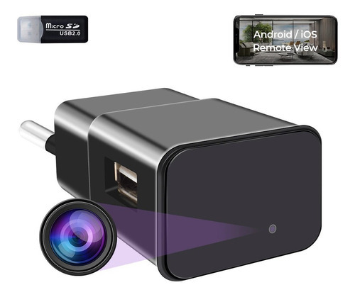 Mini Câmera Espiã Escondida Em Carregador 1080p Sd 128gb Cor Preto