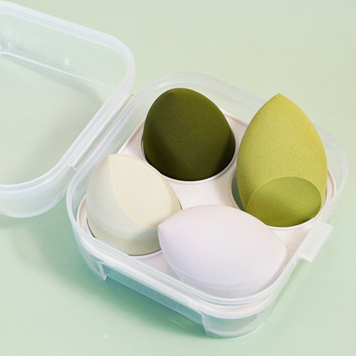 Esponja Para Maquillaje 4 Pzs Con Caja En Forma De Huevo Color Verde