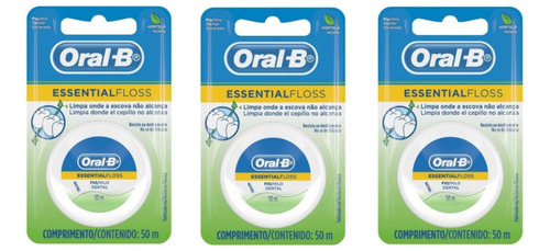 Kit Com 3 Fio Dental Essential Floss Menta Oral-b 50m Cada