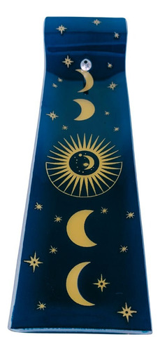Incensário Retangular De Vidro Lua Azul Incenso Vareta