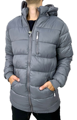 Campera Inflable De Abrigo Larga Con Piel - Hombre