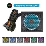 Fonte Evus Evg600 Gamer 600w 80 Plus Bronze Led Rgb Pfc Dupl Cor Preto 110v/220v