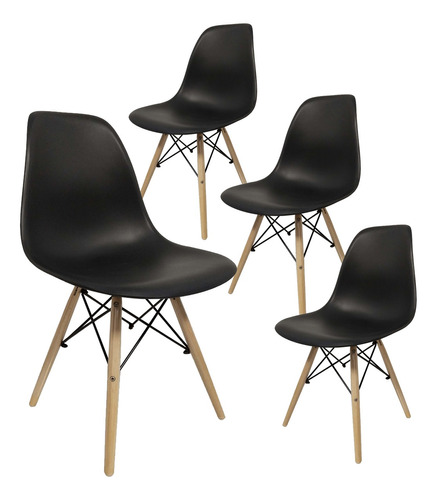 Silla Eames Comedor Plastico Patas Madera Negro X 4 Uni