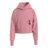 Sudadera Corta Calvin Klein Niña Placed Hoodie Soft Berry X2