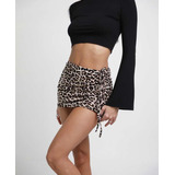 Pollera Minifalda Animal Print Mini Leopardo Con Frunce