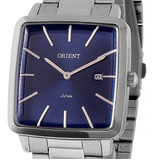 Relógio Orient Masculino Quadrado Gbss1056 Azul Aço Original Cor Da Correia Prateado Cor Do Bisel Prateado