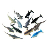 Juguete Animales Marinos Y Tiburon X12 Goma Mar Pack 01