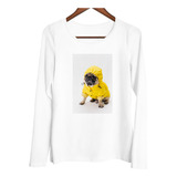 Remera Mujer Ml Perros Pug Frances Piloto Amarillo