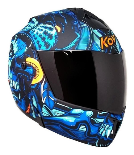 Casco Para Moto Rebatible Kov Stealth  Azul  Tlatoani Talla S 