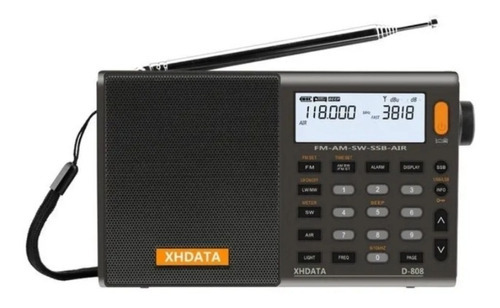 Rádio Xhdata D-808 Estéreo Am/sw/freq. Avião Alto Falante Fm Cor Cinza-escuro 5v
