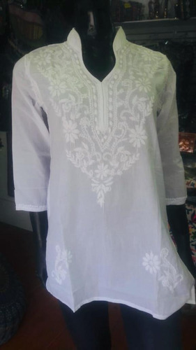 Blusa Blanca Bordado  De La India 