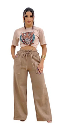 Calça Moletom Feminina Flare Luxo C/ Bolsos E Elástico