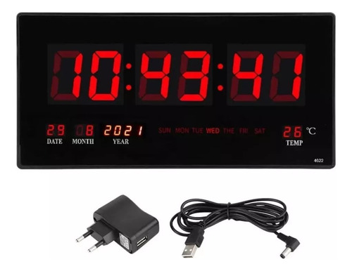 Reloj Digital De Pared Luz Led Fecha Temperatura 47x23cm Es