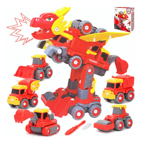 Juguete De Dinosaurio Transformer Coche Ingeniería Niños Diy