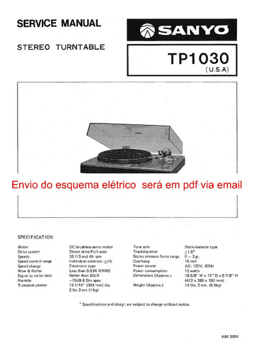 Esquema Toca Discos Sanyo Tp1030 Tp 1030  Via Email