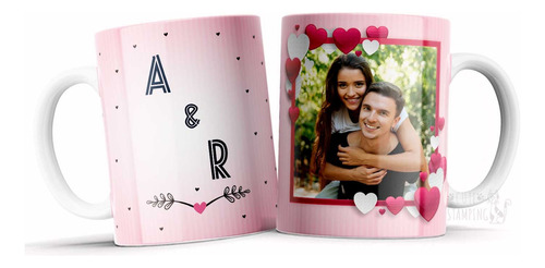 Taza Personalizada De Parejas Novios Con Iniciales Y Foto